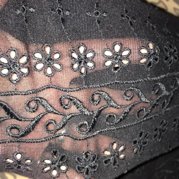 INC International Concepts size XL black semi sheer lace top lined 3/4 sleeve - Picture 2 of 11